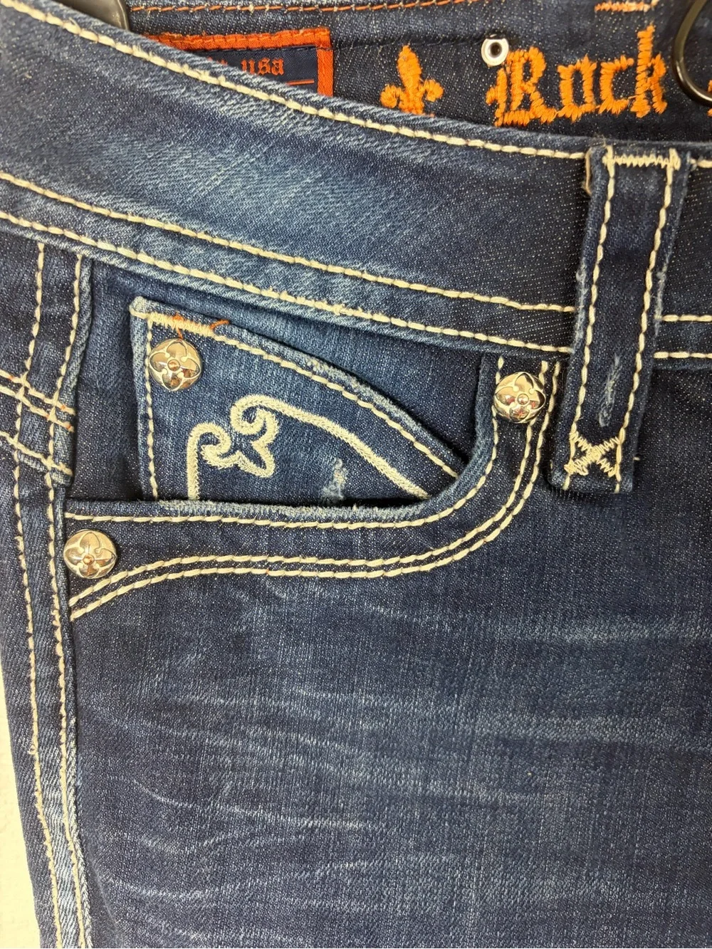Rock Revival Heather Bootcut Jeans Women's Size 29 Medium Wash EUC Low Rise - Picture 9 of 11